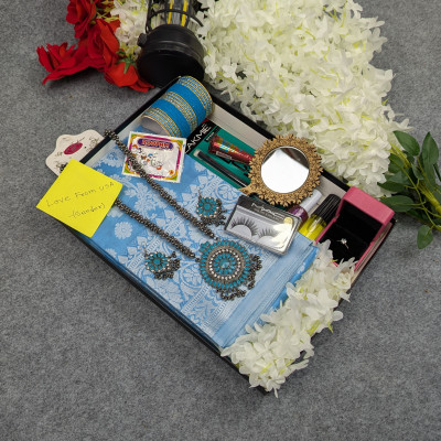 Premium Silk Katan Saree Combo Set - Sky Blue